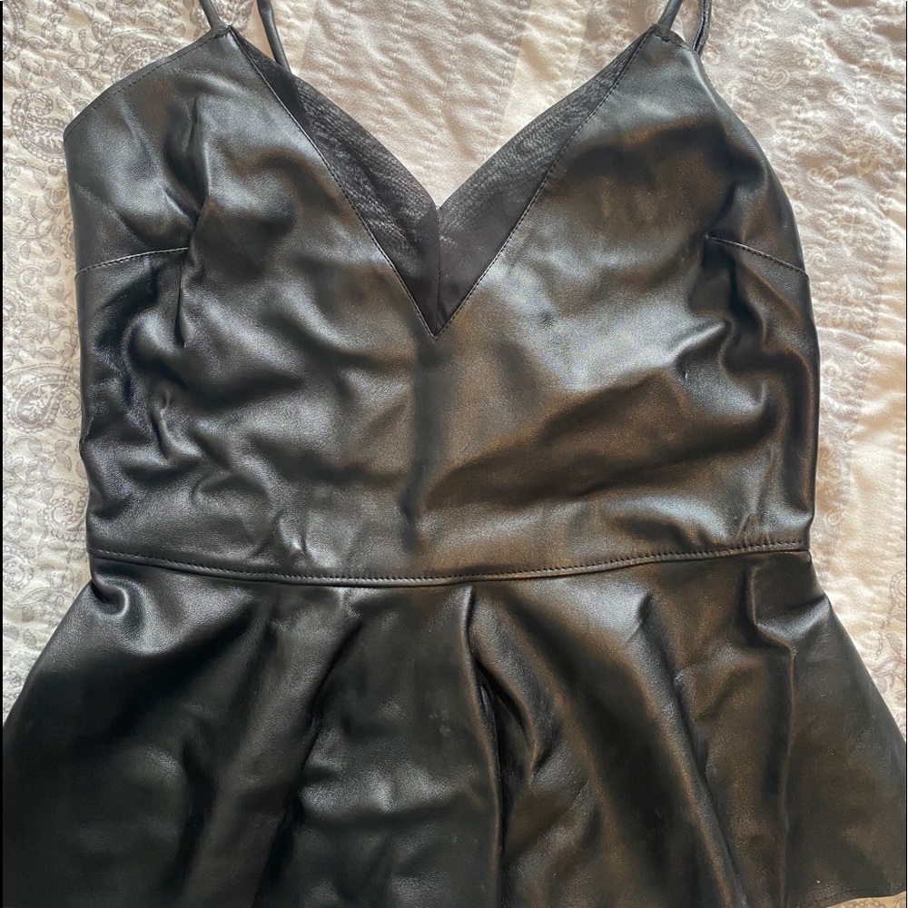 Leather, lace V, peplum
